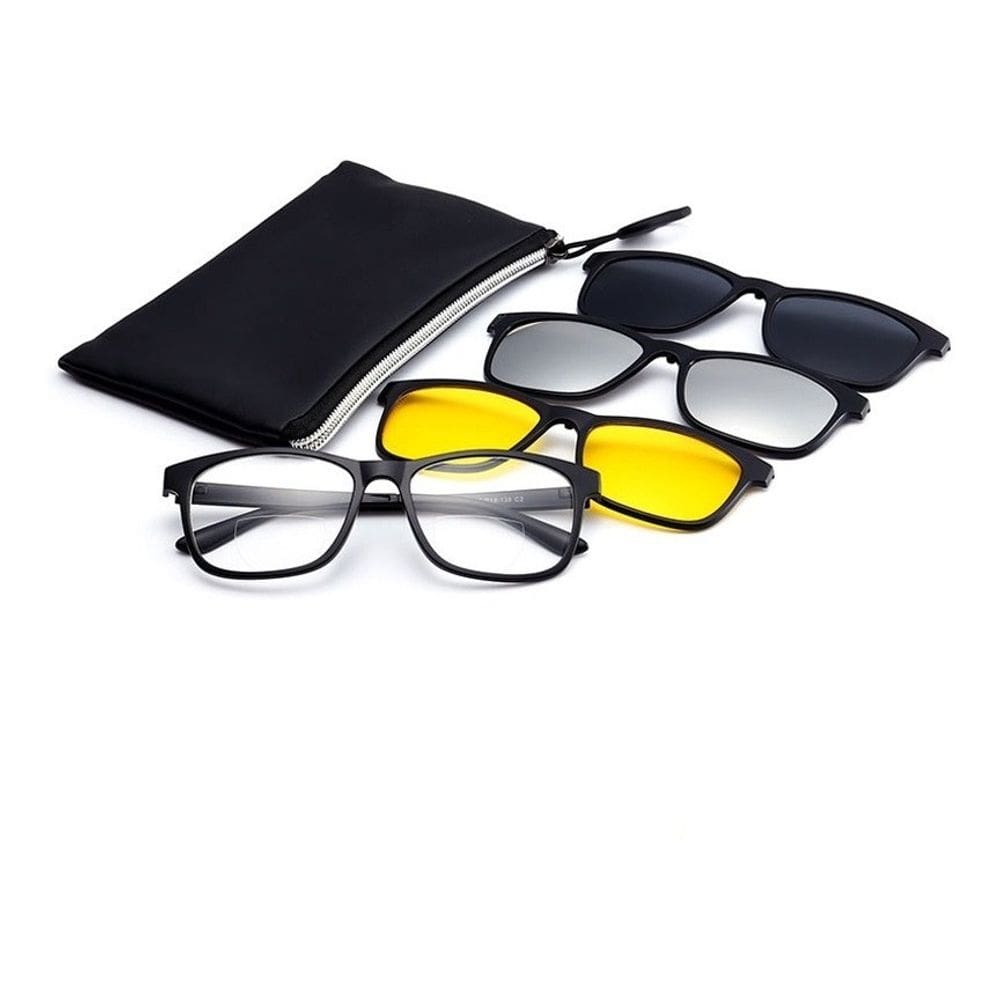 Armação Clip On 3 Lentes Grau, Amarela, Preto E Espelhada