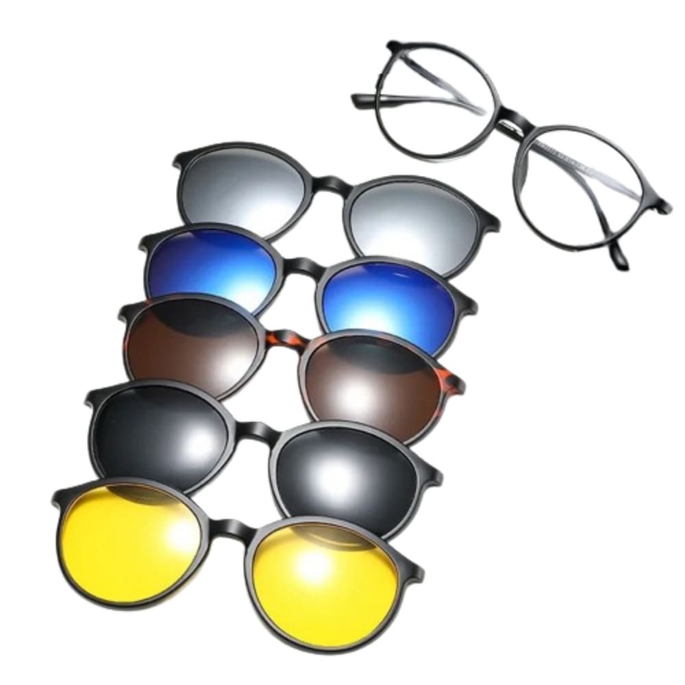 Armação de Óculos + 5 Lentes Clip On de Sol 2223A