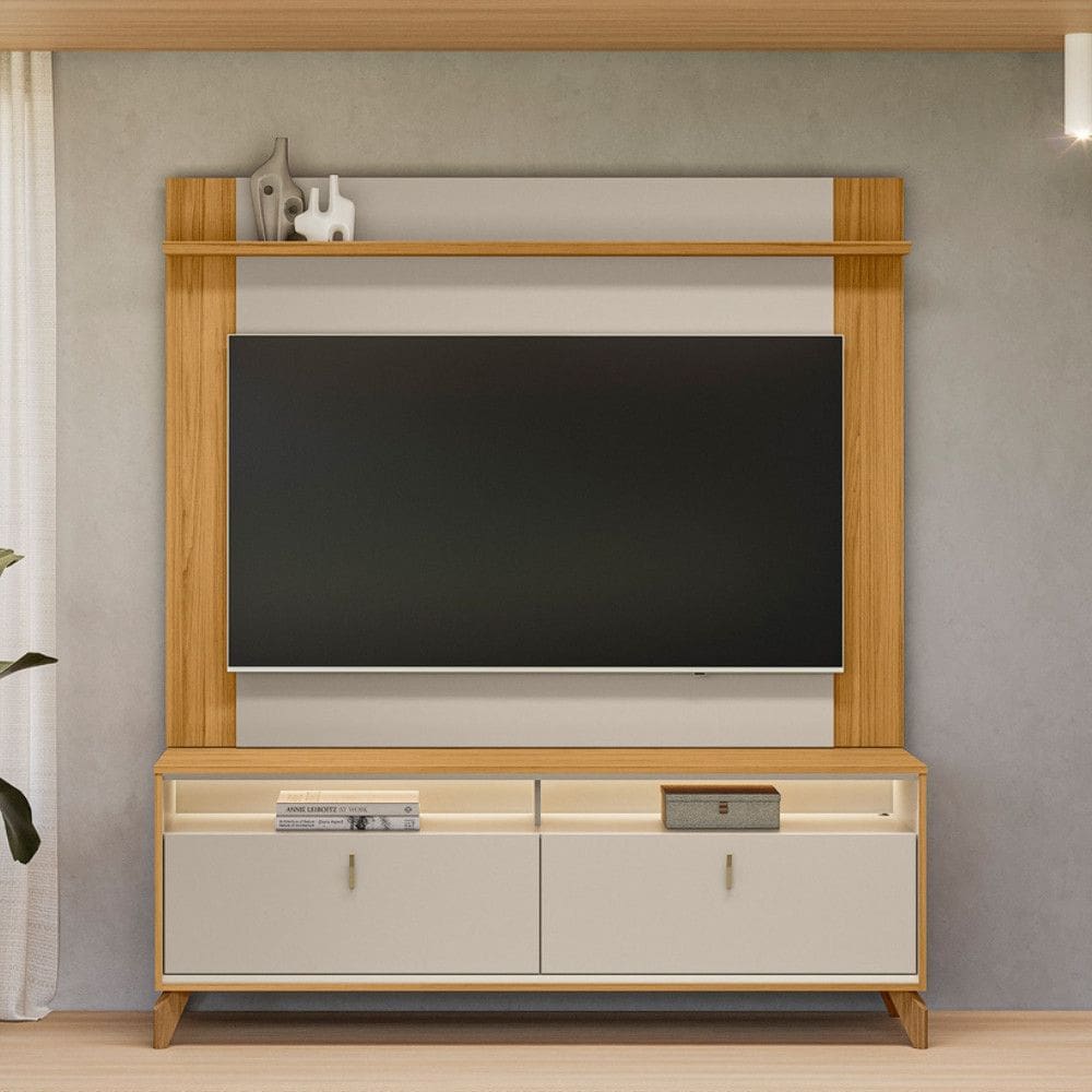 Estante Home para TV até 55 Polegadas com LED Extensivel 2 Portas com Pés de Madeira Dubai 16 Tulum Linea Brasil