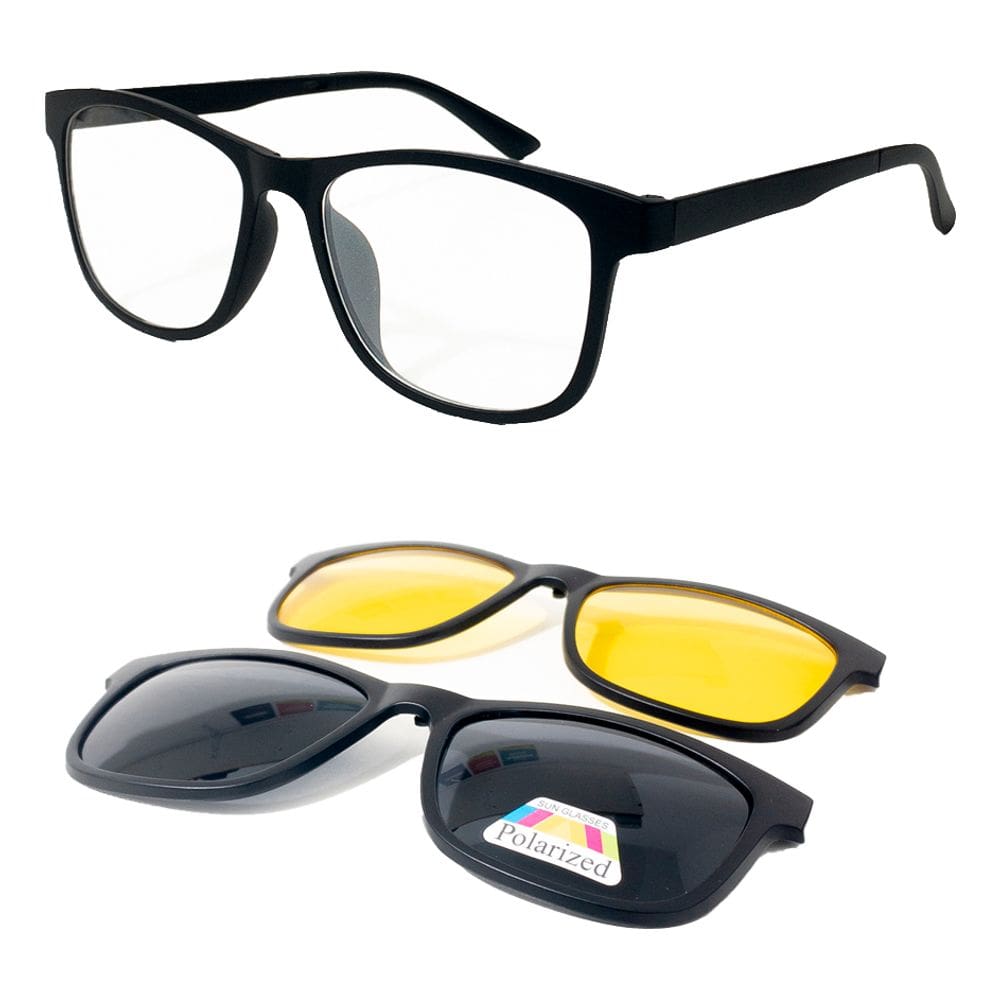 Armação De Óculos + 2 Lentes Clip On Noturna E Solar 2201