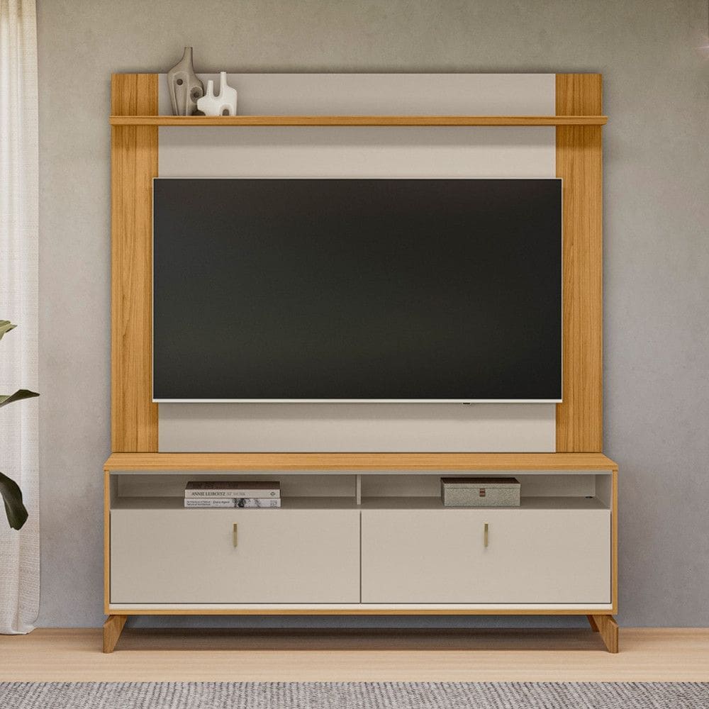 Estante Home para TV até 55 Polegadas Extensivel 2 Portas com Pés de Madeira Dubai 16 Tulum Linea Brasil