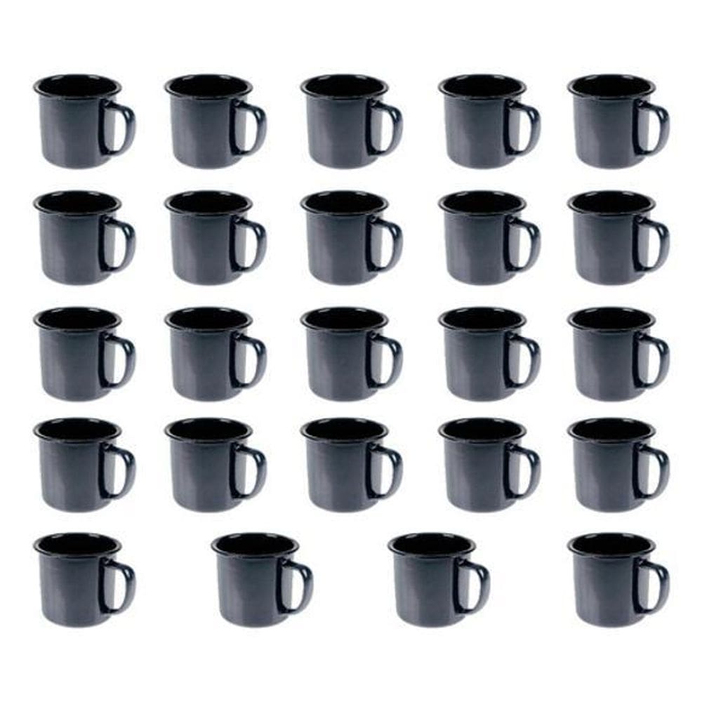 Caneca Esmaltada Retro 350Ml Preta Vintage Jogo 24 Peças