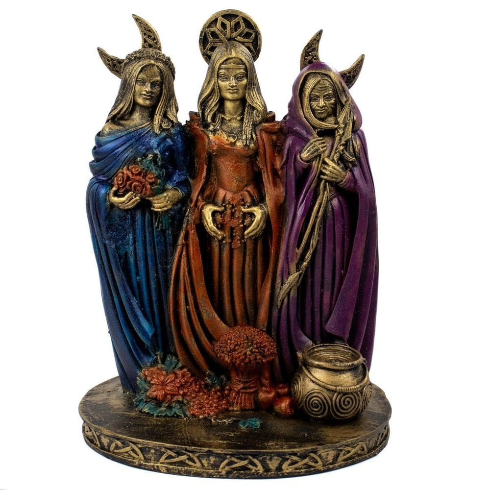 Escultura Deusa Triplice Triluna Fases Lua Wicca 25Cm Resina