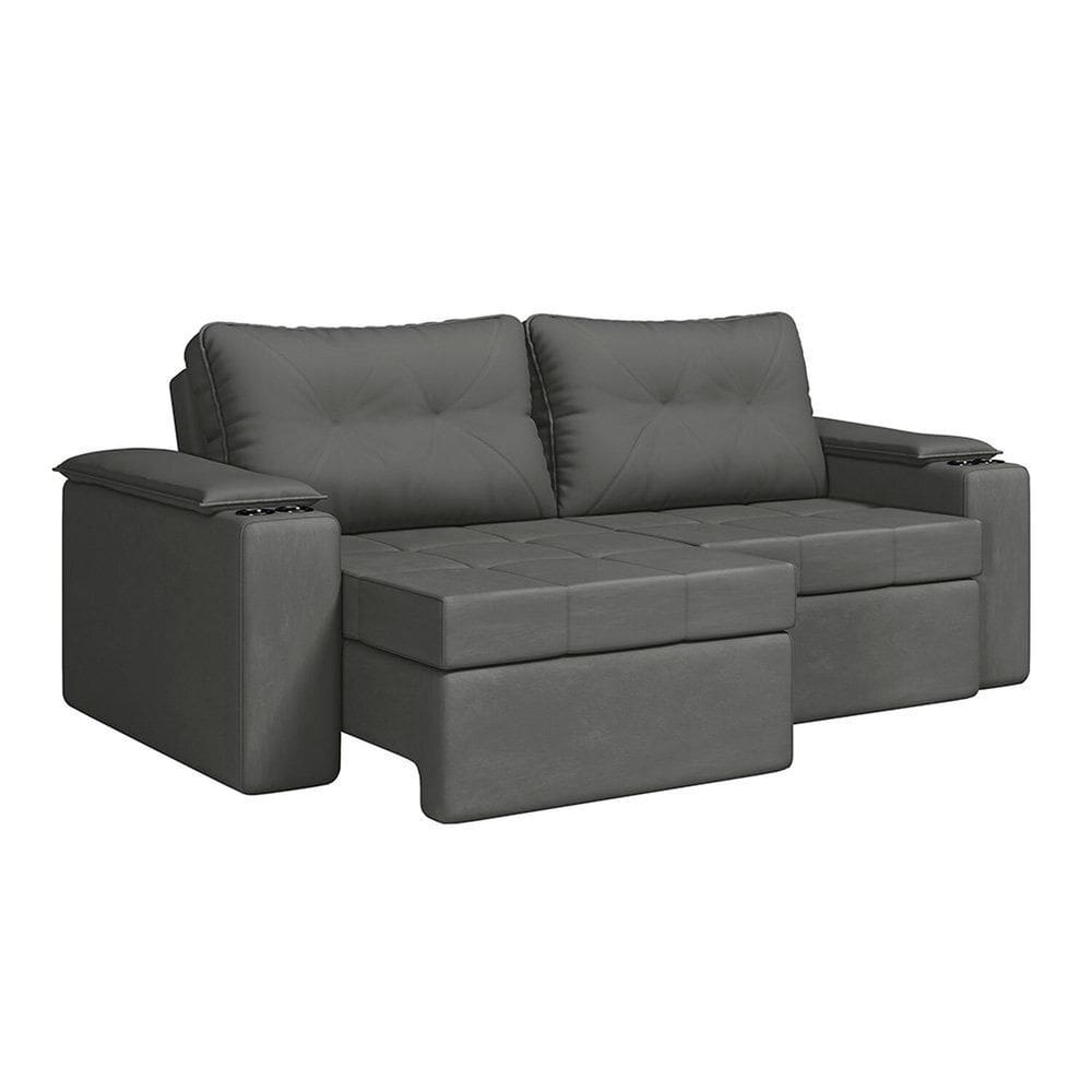 Sofá Retrátil e Reclinável 3 Lugares com Porta-copos 230cm Tobago Espresso Móveis Cinza Escuro