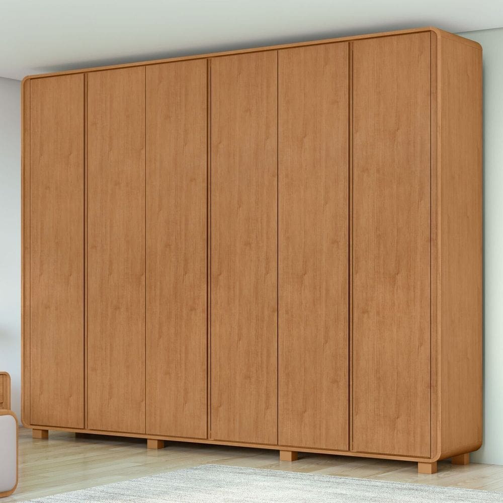 Guarda-roupa Casal 6 Portas com Pés 100% Mdf Loop Amêndoa Clean