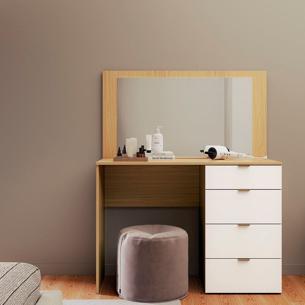 Penteadeira 4 Gavetas e Espelho Lis Canary/Off White