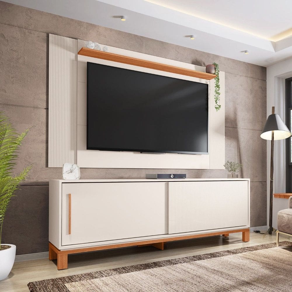 Rack com Painel para Tv 65 Polegadas Mondrian Off White /Freijó