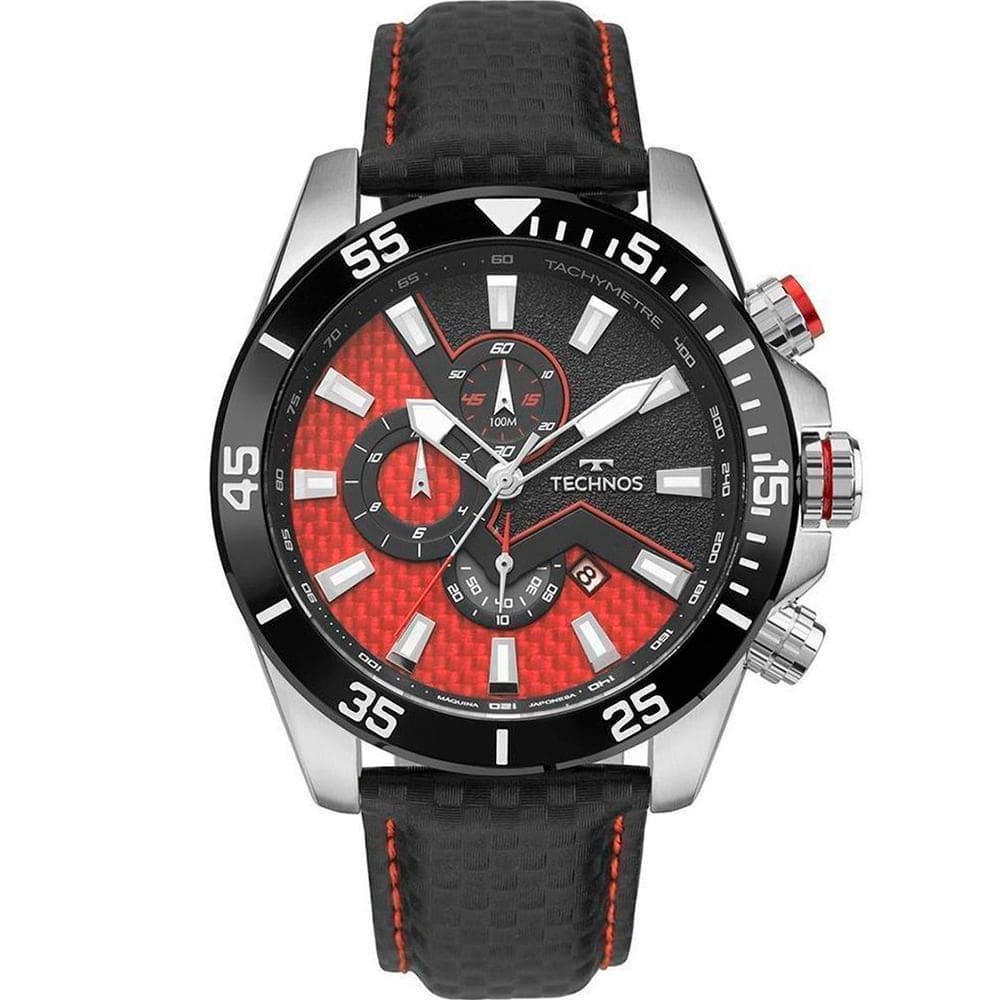 Relógio TECHNOS masculino cronógrafo preto couro OS1ABV/0R