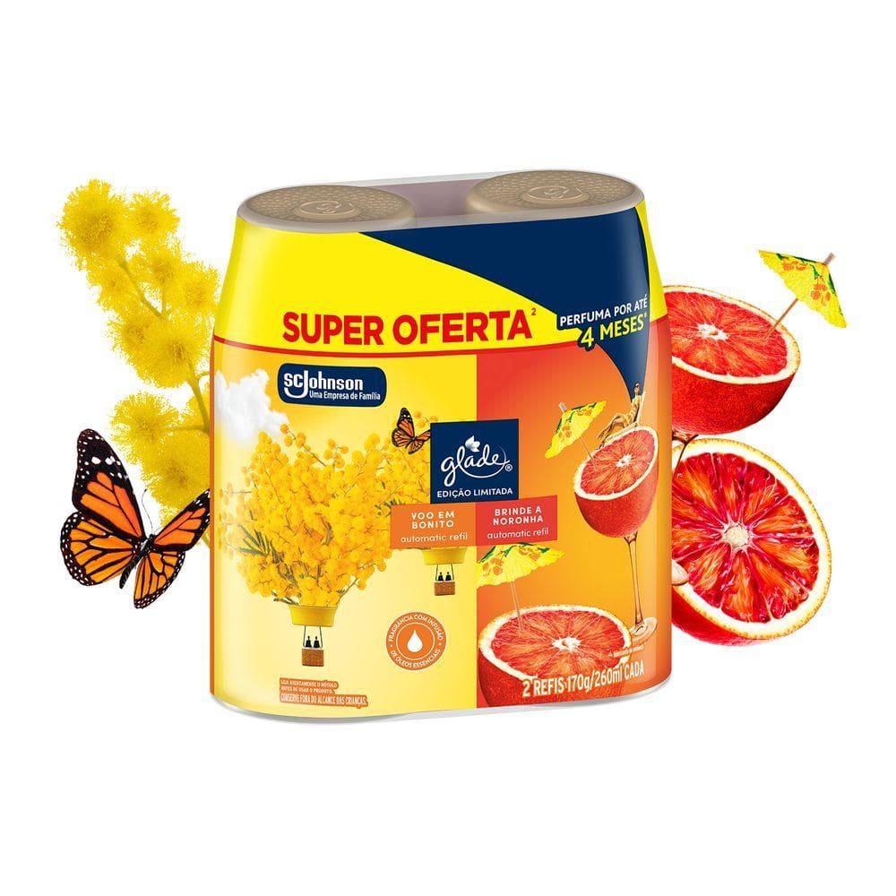 Kit 1 Odorizador de Ambiente Voo em Bonito + 1 Noronha Glade Automatic 260ml Cada Refil