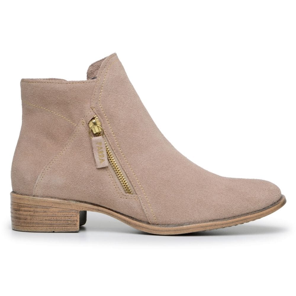 Bota Feminina Chelsea Camurça Cano Curto Zíper Lateral Salto Baixo Bota Casual