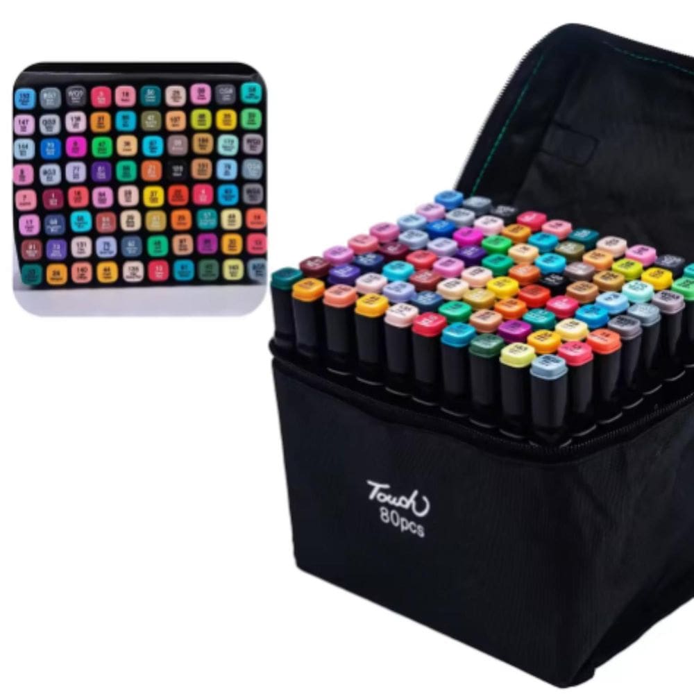 Kit 80 Canetinhas Marcador Escolar Profissional Ponta Dupla