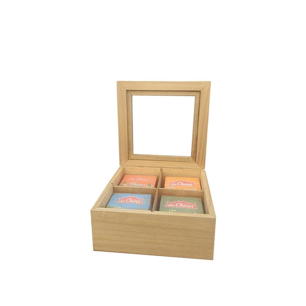 Caixa P/Chá Cerejeira Rústica C/04 Divisórias
