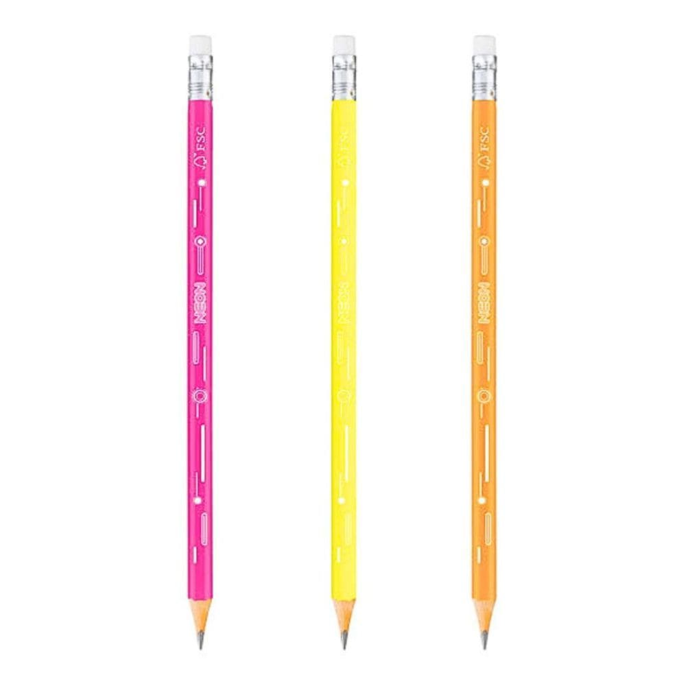 Kit Lápis Preto com Borracha Cores Neon (3, 6, ou 12) Unidades - Tilibra | Papelaria | Material | Neon | Cores Vibrantes