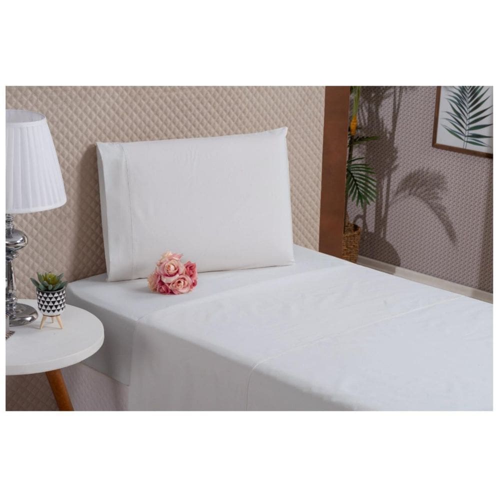Jogo Cama Solteiro Branco Algodão 3 Peças Com Lençol De Cima