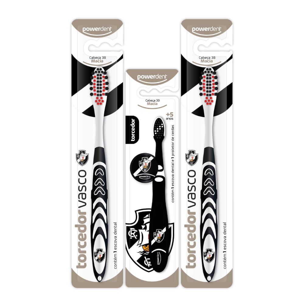 Kit 2 Escova De Dentes Adulto E 1 Infantil Vasco