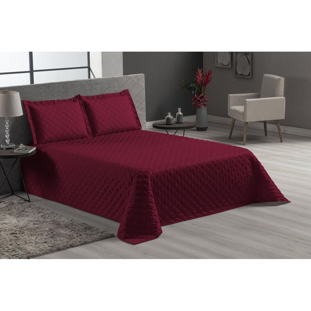 Cobre Leito Vinho Matelado Cama Casal Queen 3 Peças