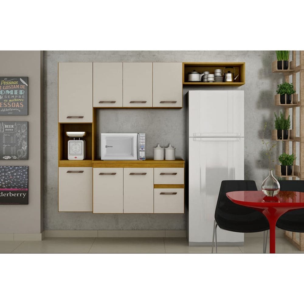 Cozinha Suspensa 8 Portas 1 Gaveta - Brisa-Cinamomo/Off White - CHF Móveis