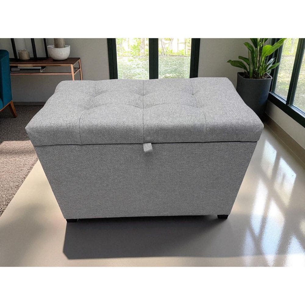 Puff Baú Paris Estofado 68 Cm Em Linho Nobre Cinza