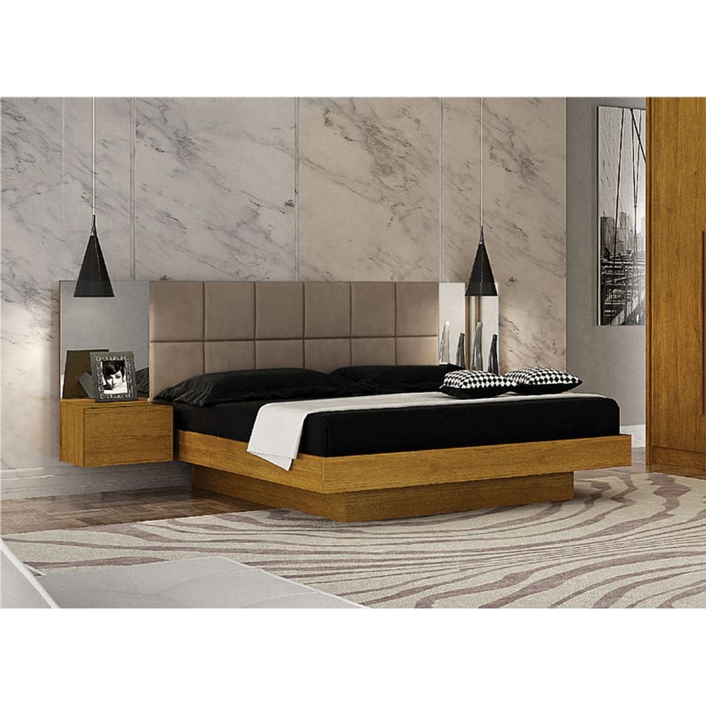 Cama Casal com Espelho Painel Estofado - Braga - Leifer Móveis