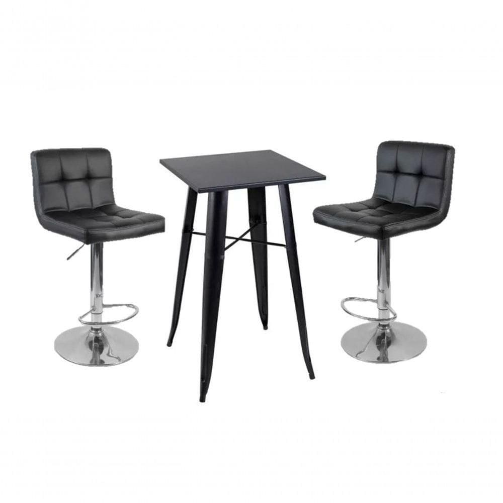 Conjunto Mesa Tolix Com 2 Banquetas Gomos Estofadas Conforto E Estilo - Preto