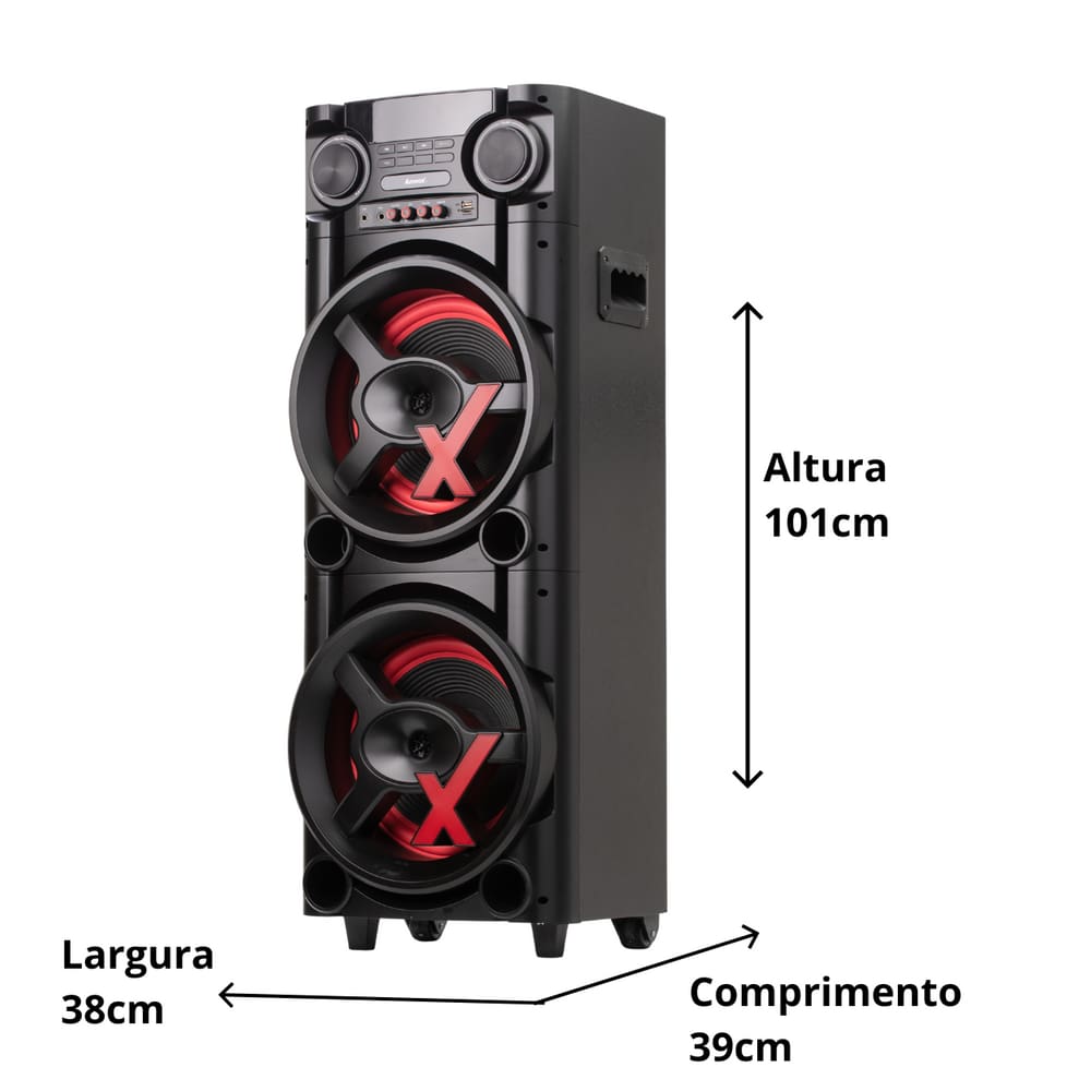 Torre Som 1300W Amvox ACA1300 NewX Duplo Woofer 10 Led TWS USB Bivolt