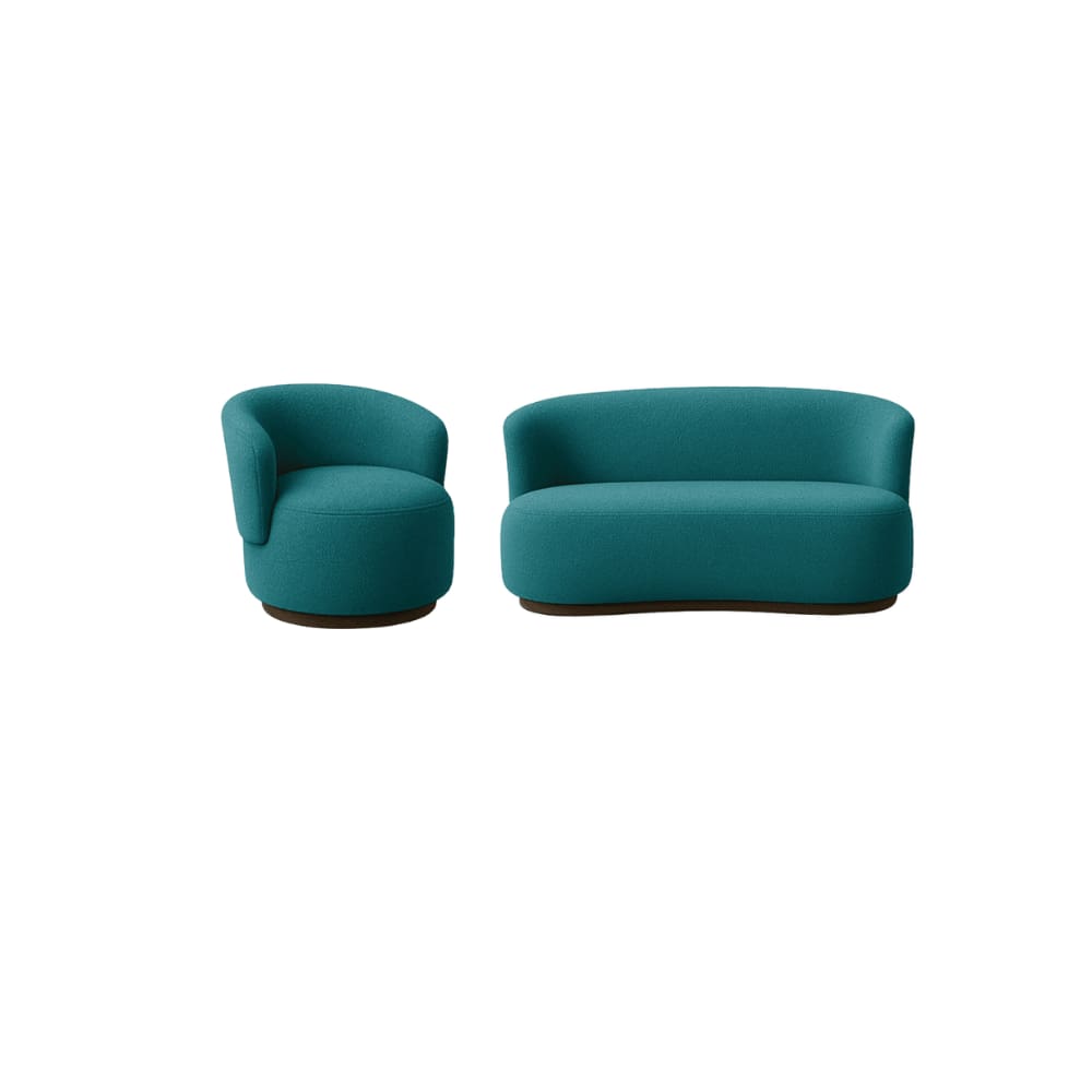 Conjunto de Poltrona + Namoradeira Decorativa Sala Estar Orgânica Beatriz Boucle Azul Turquesa - Montanaris Decor