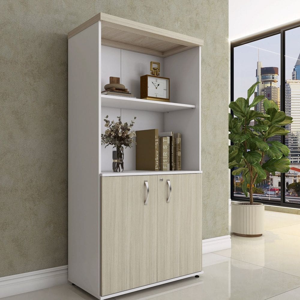 Armário Misto 2 Portas Pivotante 161,1x79,2cm Castanheira/Branco