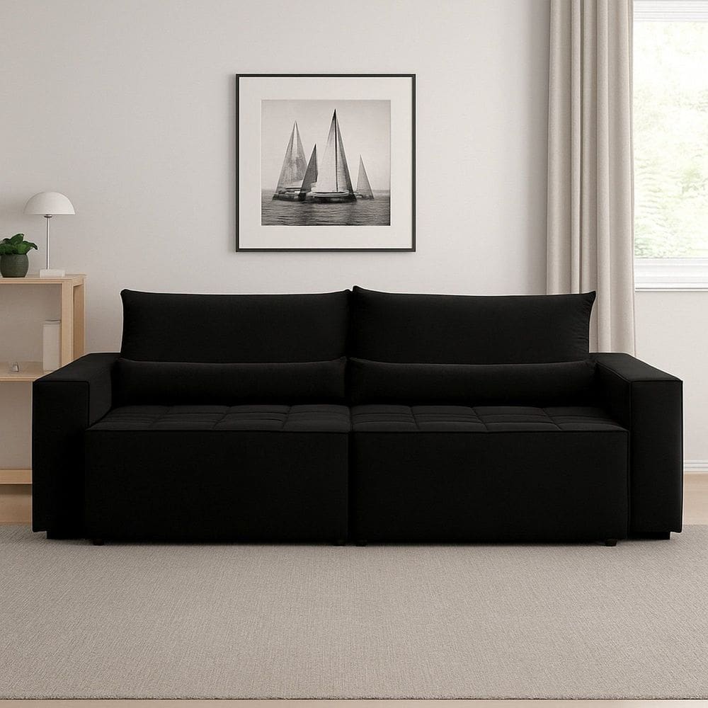 Sofá Cama Retrátil e Reclinável 4 Lugares Nepal Preto