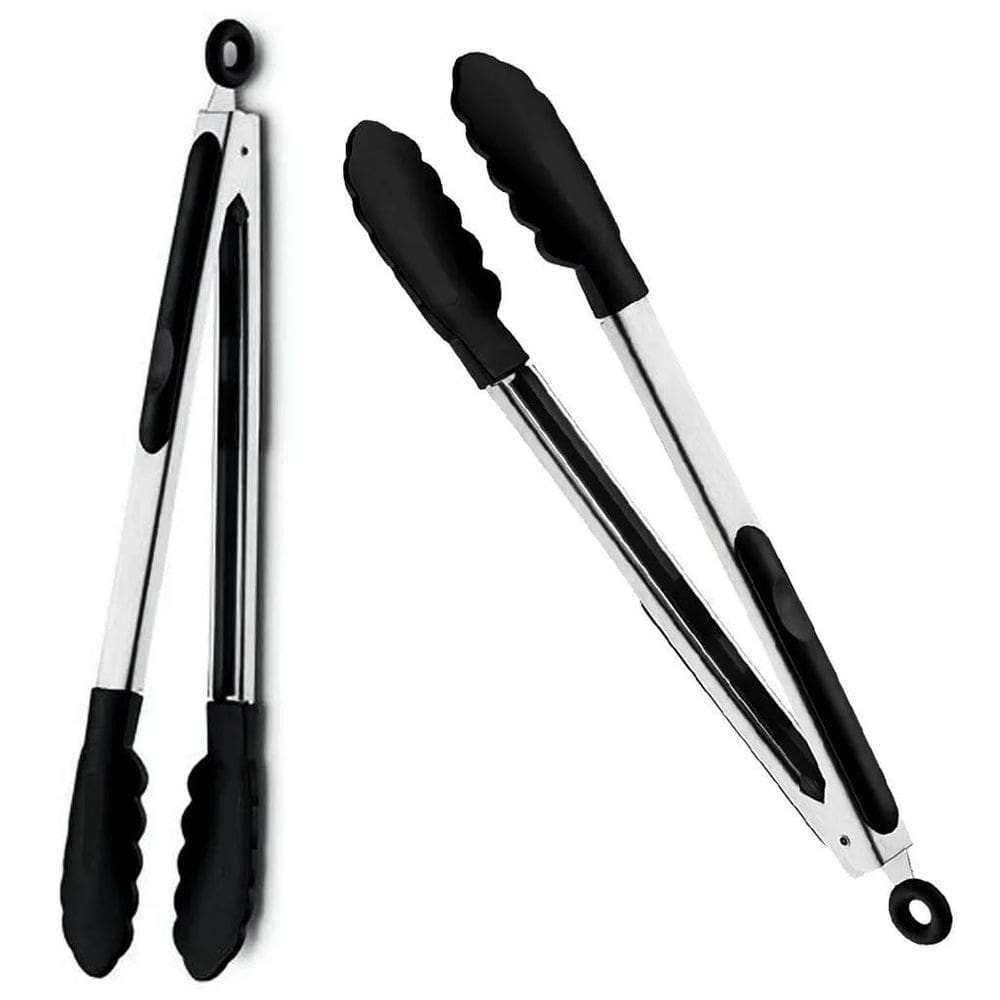 Jogo 2 Pinça Pegador Multiuso De Silicone 29,5 Cm Preto