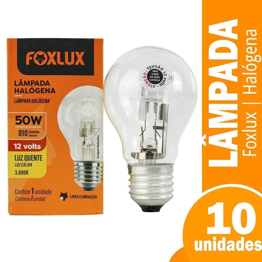 Lâmpada Halógeno Foxlux Clássica 50W 12V E27 - Embalagem com 10 Unidades