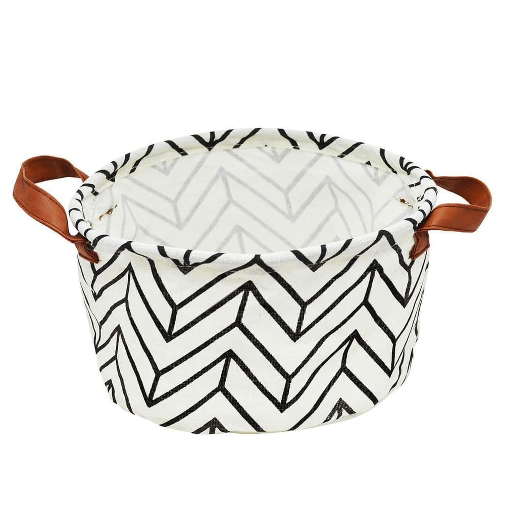 Cesto Organizador Redondo Tecido Estampado Branco Chevron
