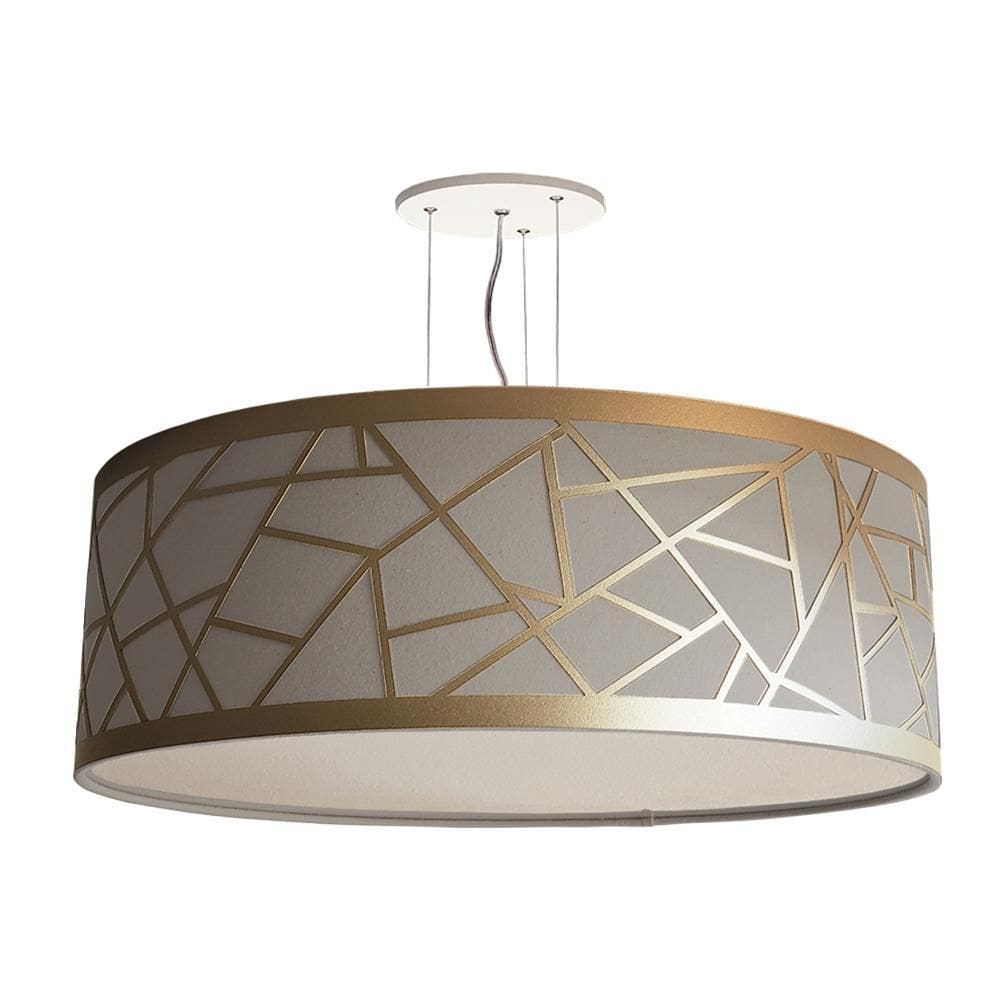 Lustre Pendente Recorte Bronze Cúpula Em Tecido Cinza 50X15