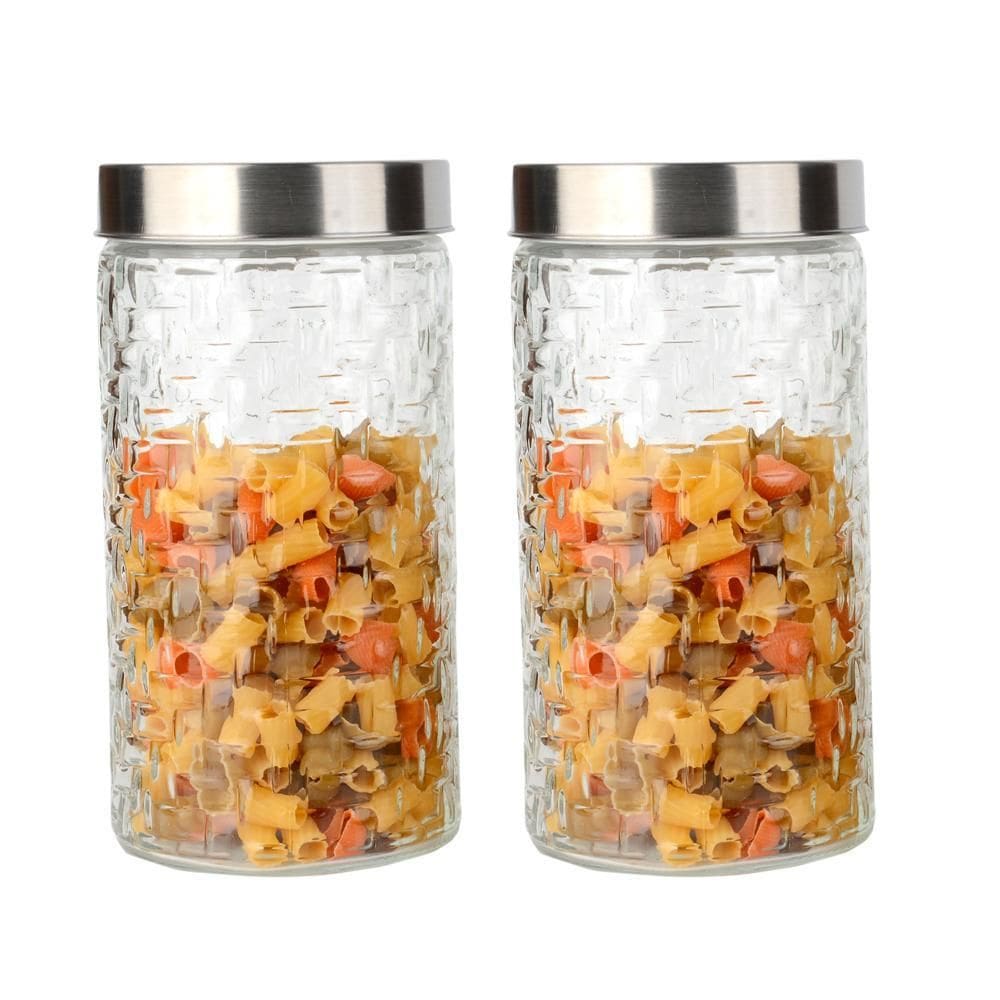 Conjunto 2 Potes Vidro Rattan Tampa Inox 1700ml Class Home