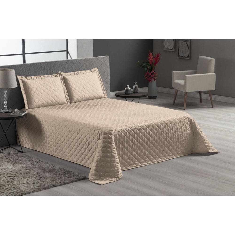 Cobre Leito Cáqui Matelado Cama Casal Queen 3 Peças