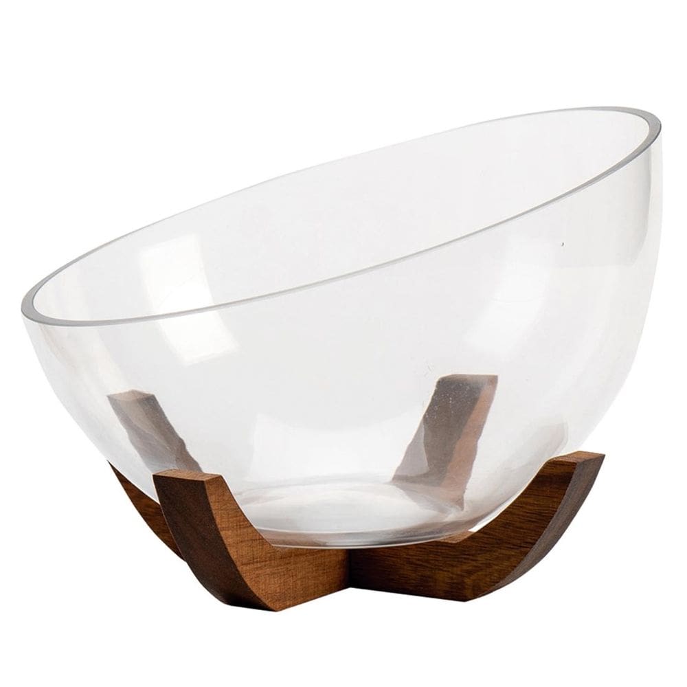 Saladeira Aclive de Vidro com Base Acacia Wood Mimo Style 22 cm
