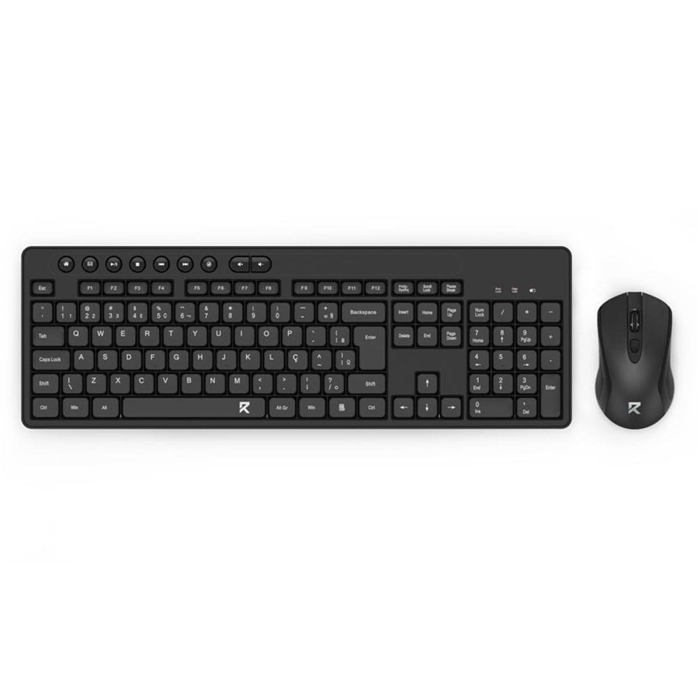 Combo Mouse e Teclado Membrana Redragon R Office BS-7094 Preto ABNT2 wifi USB