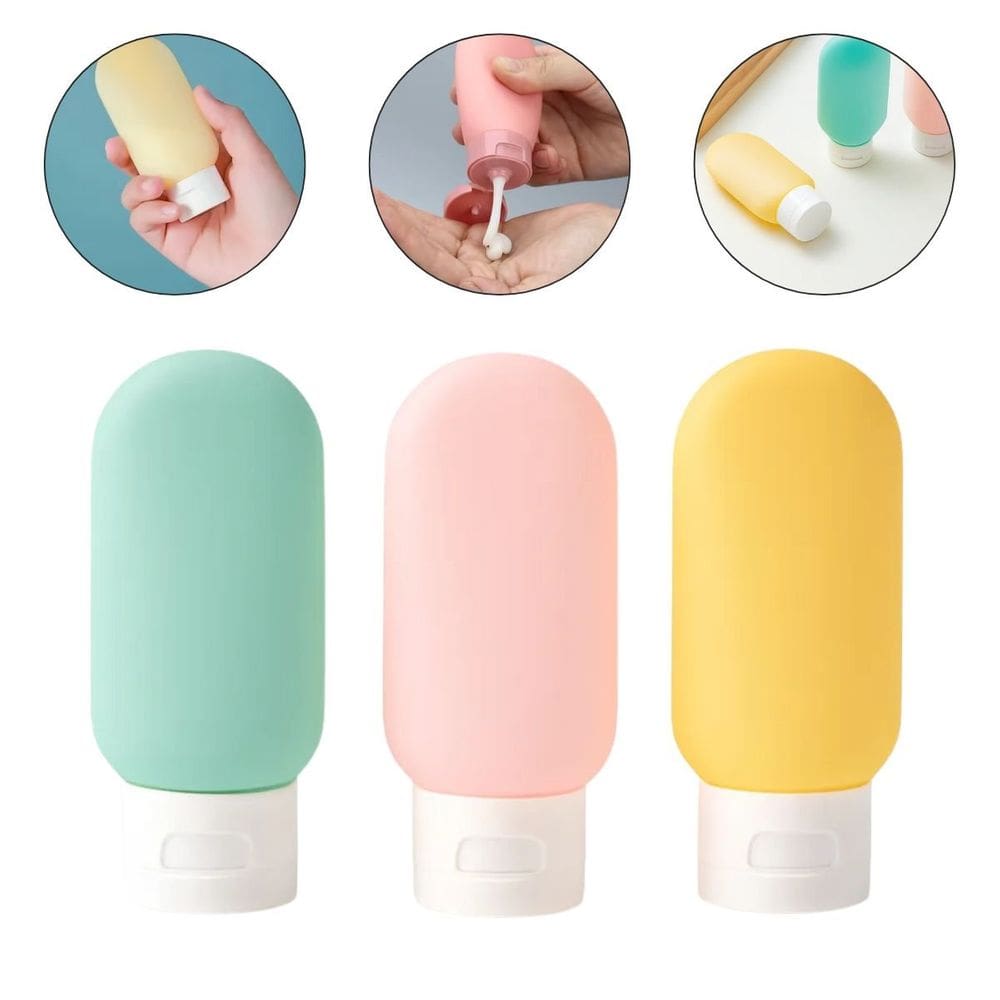 Kit 3 Frascos Reutilizáveis Coloridos Shampoo Creme para Viagem