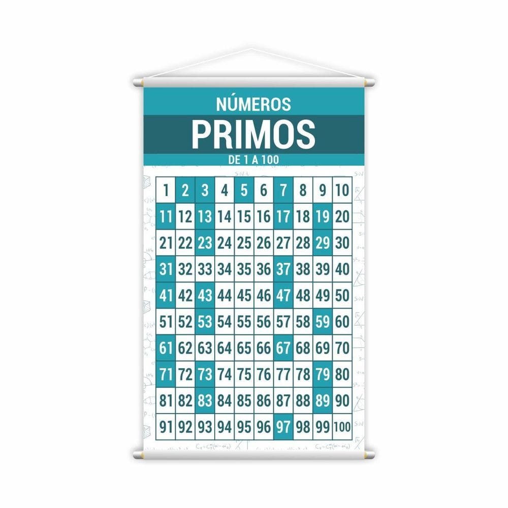 Números Primos De 1 A 100 Banner Escolar Pedagógico Grande