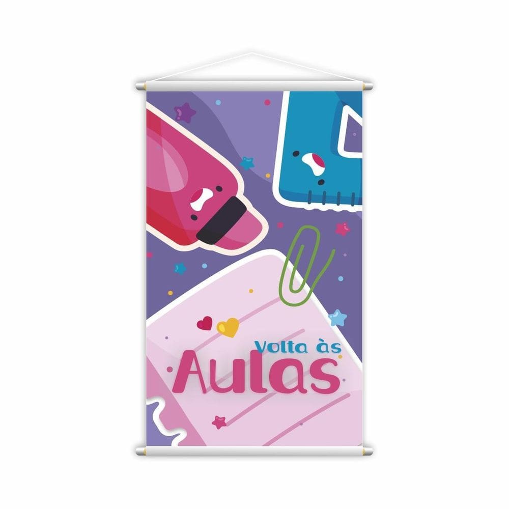 Volta Às Aulas Banner Roxo Escolar Pedagógico 80X50Cm
