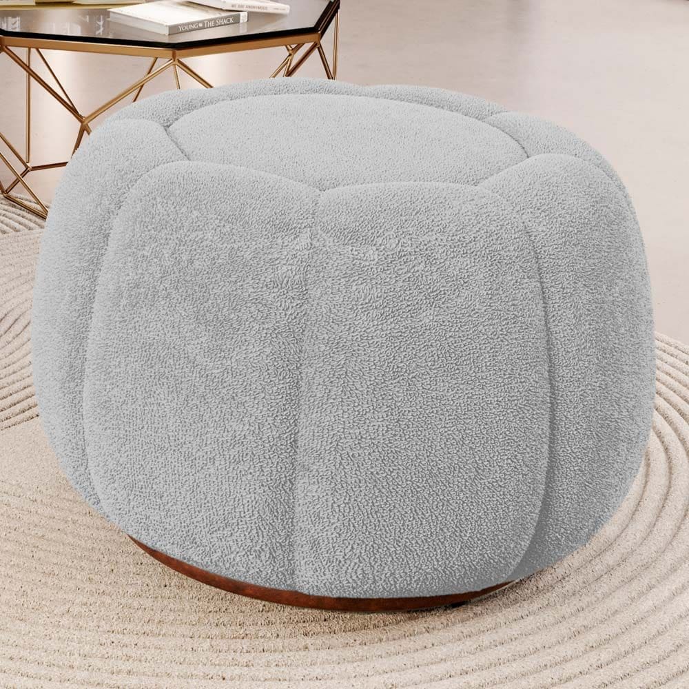 Puff Decorativo Estilo Abóbora Orgânico Shell Bouclê Cinza Claro - Desk Design