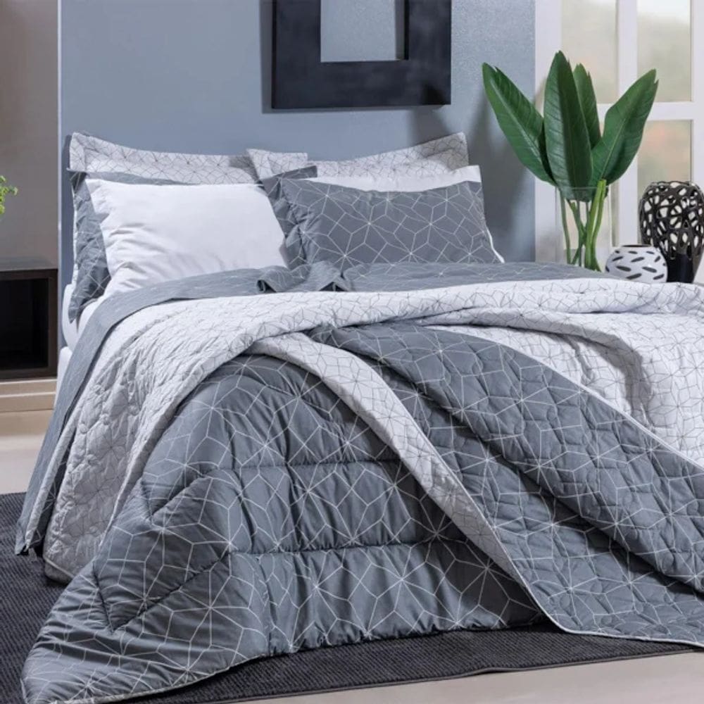 Kit Cobre Leito Queen 03 Peças Ambience Stone Percal 200 Fios Juma - Cinza