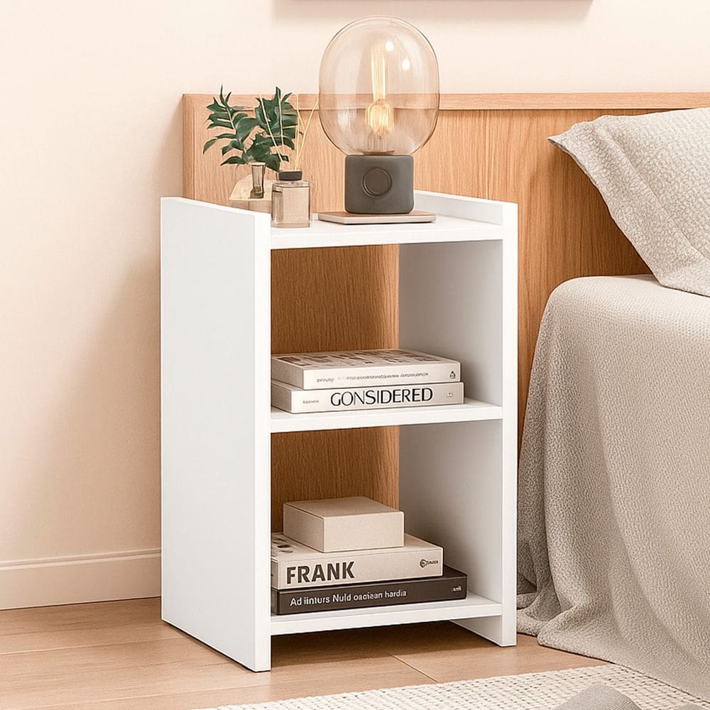 Mesa de Cabeceira Atenya 30x45cm com 02 Nichos Integrados Branco - Desk Design