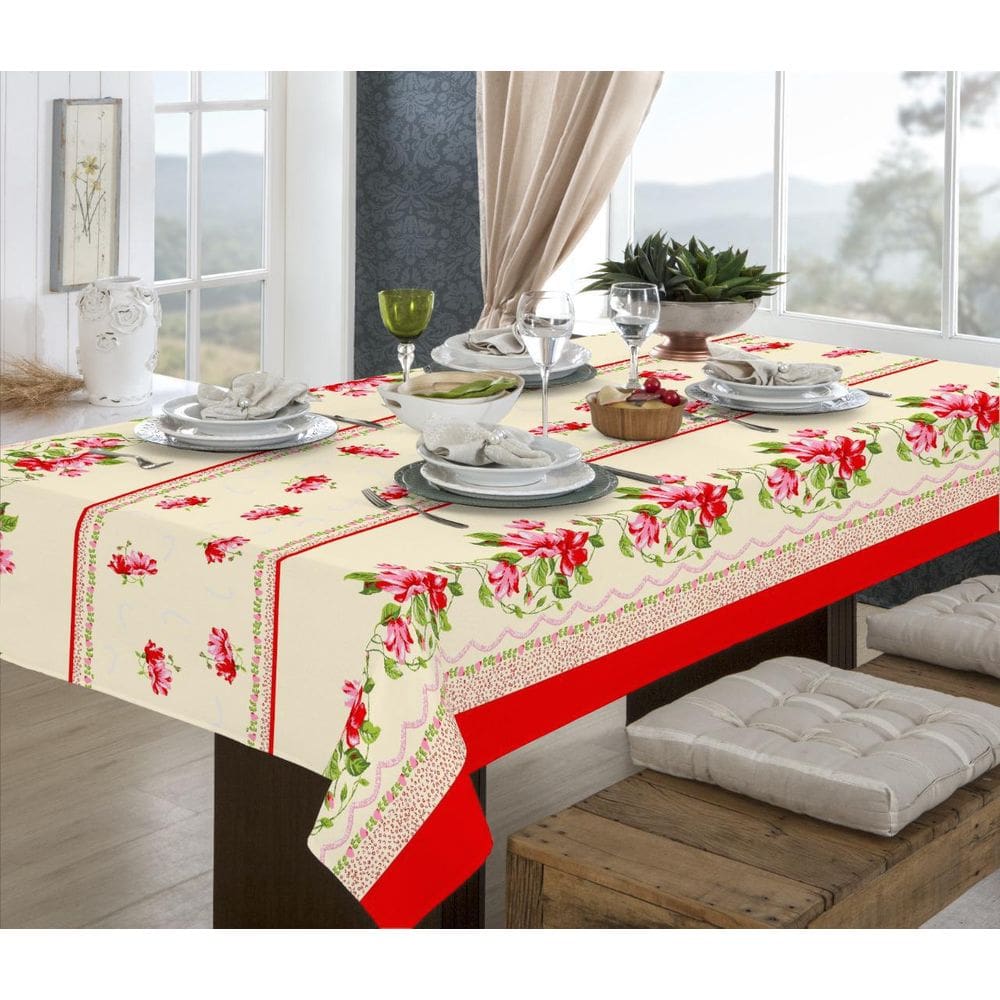 Toalha De Mesa De Jantar 3M 10 Pessoas Estampada Vermelha