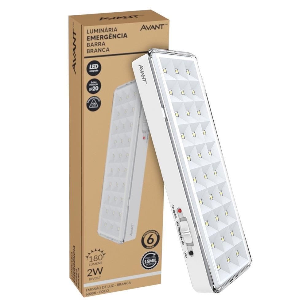 Luminária de Emergência Avant 30 LEDs - 2W 6000K 180 Lumens Branco