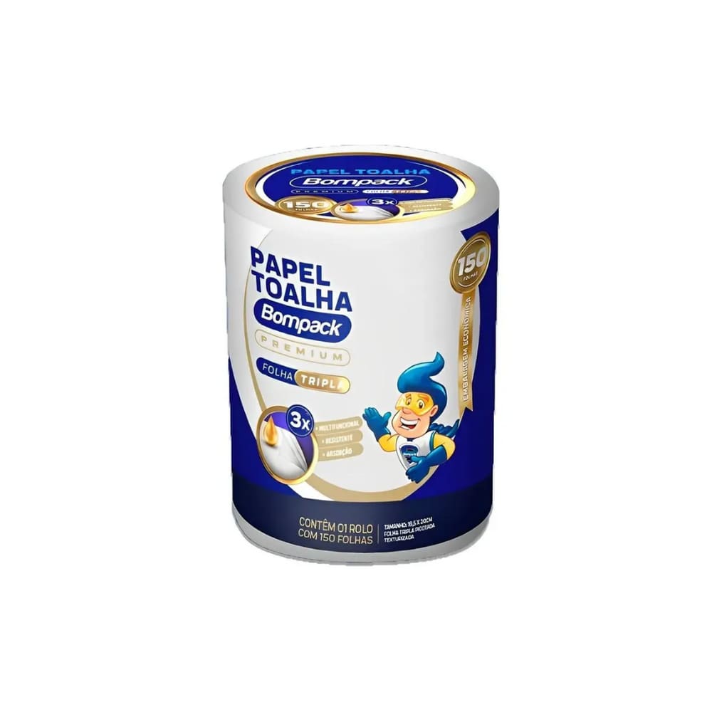 Papel toalha para cazinha contém 1 rolo com 150 folhas Bompack