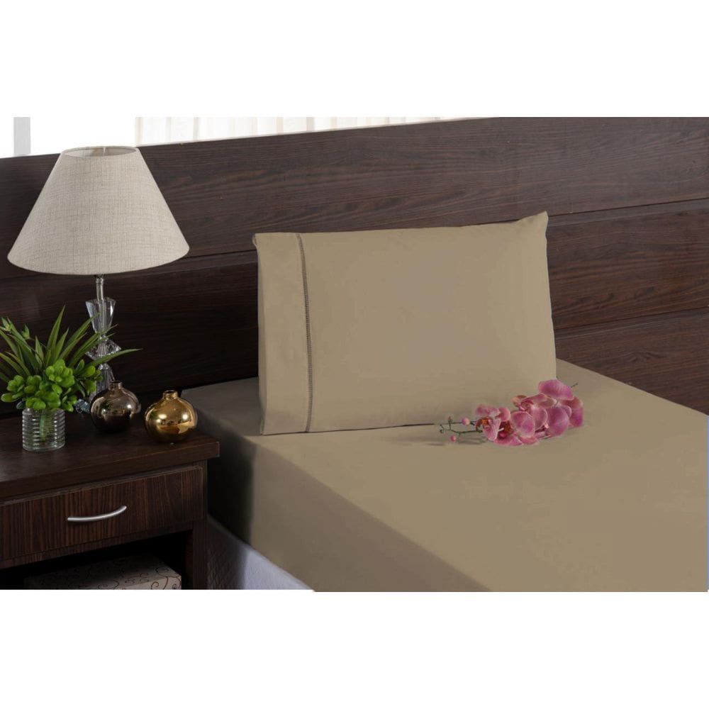 Jogo De Lençol Solteiro Poliéster Ponto Palito Bege