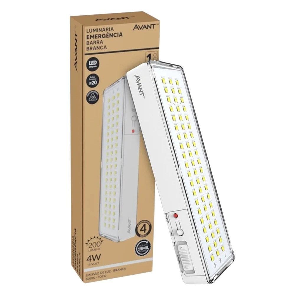 Luminária de Emergência Avant 60 LEDs - 4W 6000K 200 Lumens Branco