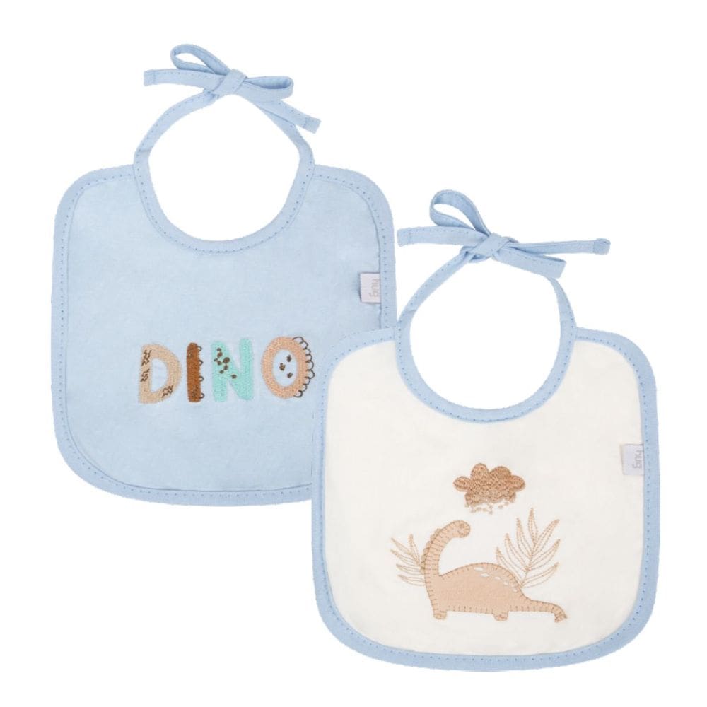 Kit Babadores Bebê 2 Pçs Dino Azul Menino Bordados - Hug