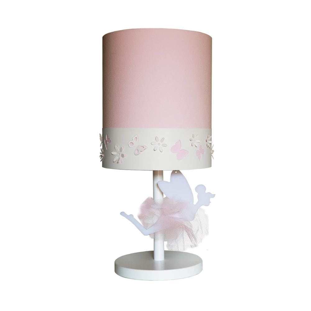 Abajur Fada Com Cristal Rosa 42cm - Alumínio Branco
