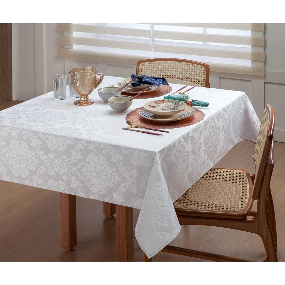 Toalha De Mesa De Jantar 4 Lugares 1,5M Branca Jacquard